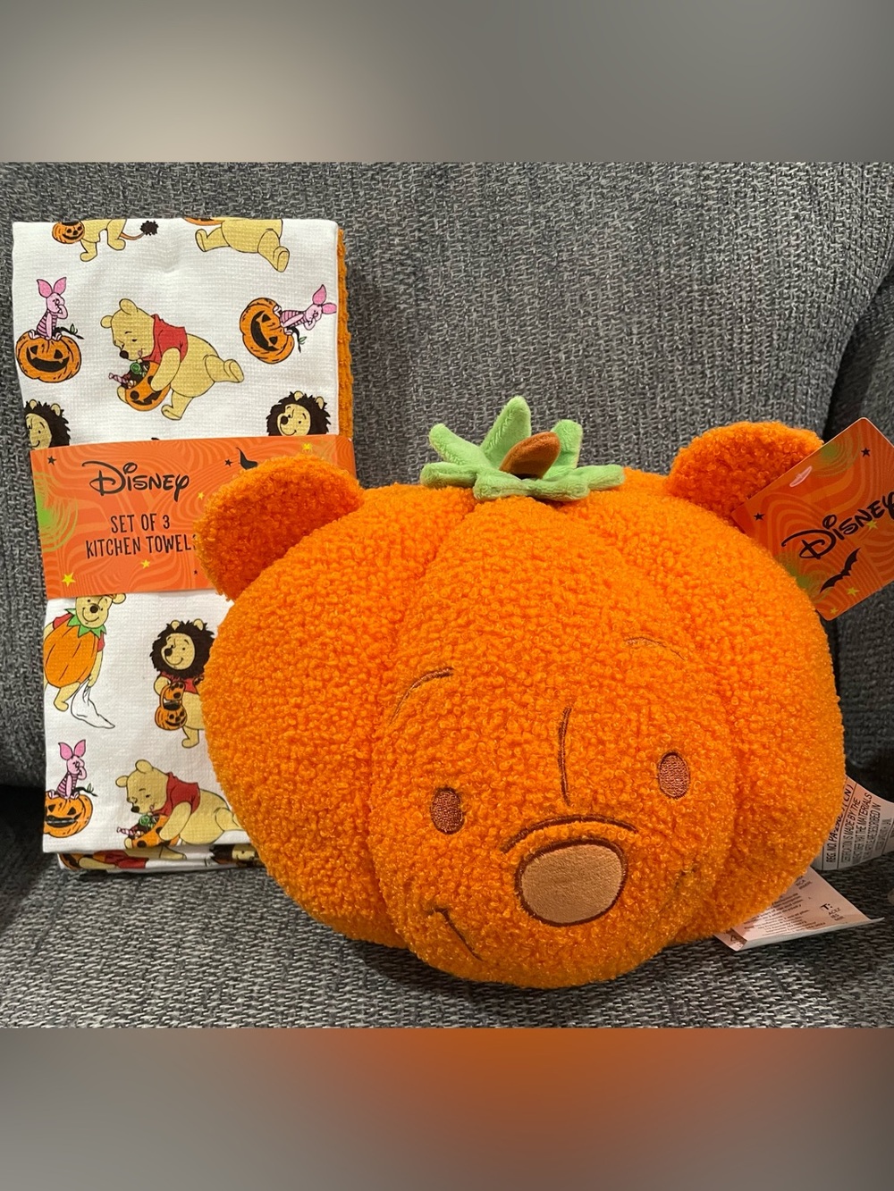 Winnie the Pooh Plush Pumpkin Pillow and Kitchen Towel Bundle